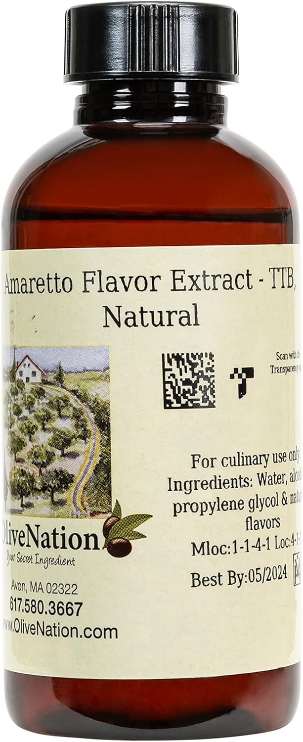 OliveNation TTB Amaretto Flavor, Amaretto Flavor Extract from Natural Flavors for Brewing, Baking, Ice Cream, Sugar Free, Non-GMO, Kosher, Vegan - 4 o