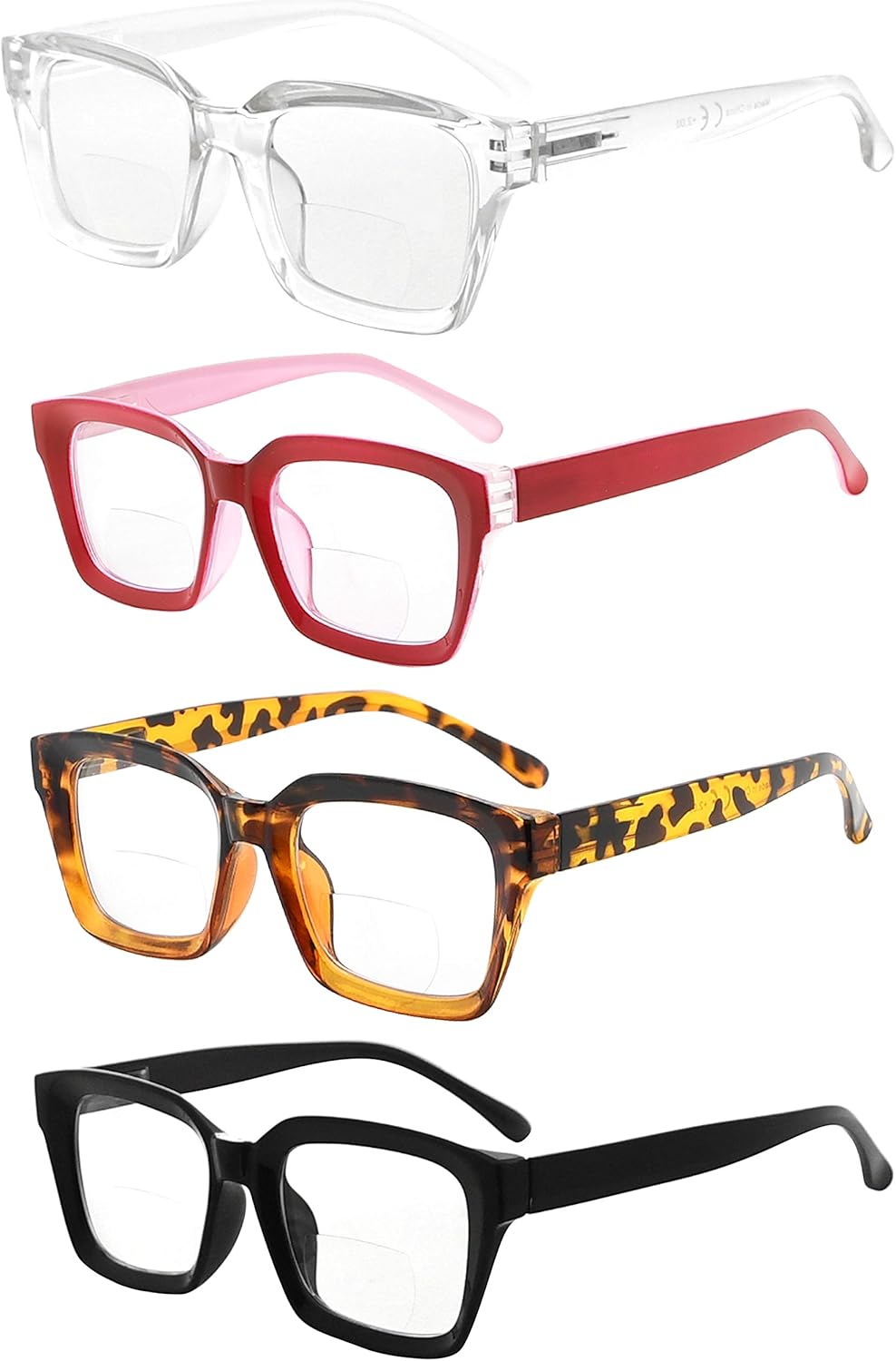 Eyekepper 4-packing Bifocal Reading Glasses Women Bifocal Readers Clear Lens Oversize +3.00
