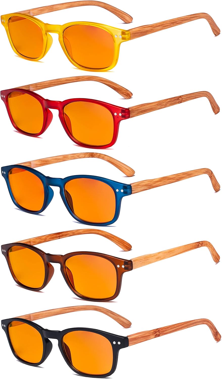 Eyekepper 5 Pack Bamboo Wood Design Temples Blue Light Blocking Readers Orange Tinted Lenses Computer Reading Glasses Orange Tinted +2.25