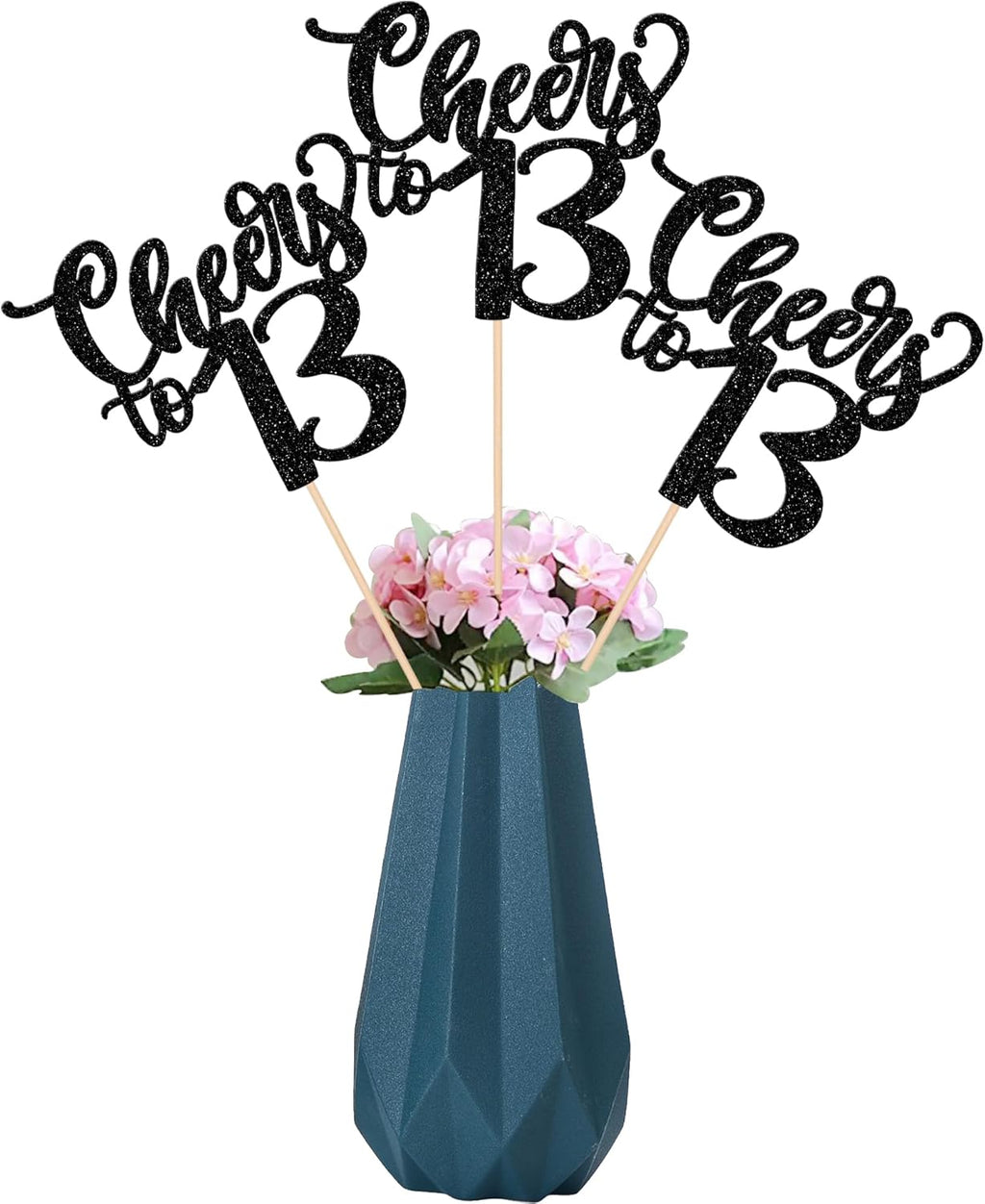 12 Pack Cheers to 13 Centerpiece Sticks Assembled Glitter Number 13 Thirteen 13th Birthday Table Centerpiece Sticks for Cheers to 13 Years Old 13th Birthday Theme Party Supplies Black