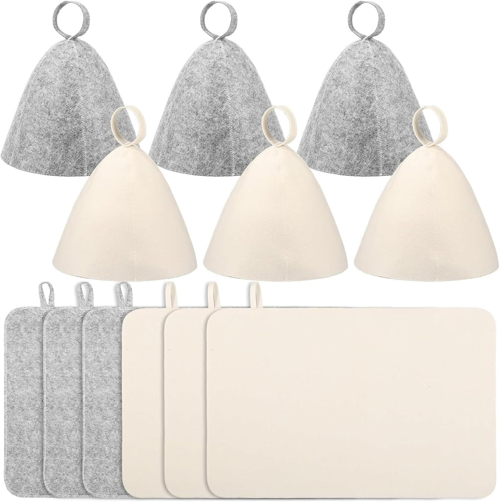 6Pcs Sauna Hat & 6Pcs Sauna Mat Felt Head Protection Shower Hat with Loops Accessories for Home