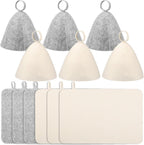 6Pcs Sauna Hat & 6Pcs Sauna Mat Felt Head Protection Shower Hat with Loops Accessories for Home