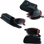 VisionGlobal 3 Pairs Reading Glasses/Sunglasses Foldable with Blue Light Blocking lens Compact Folding Glasses for Women (Red, +1.50 Magnification)