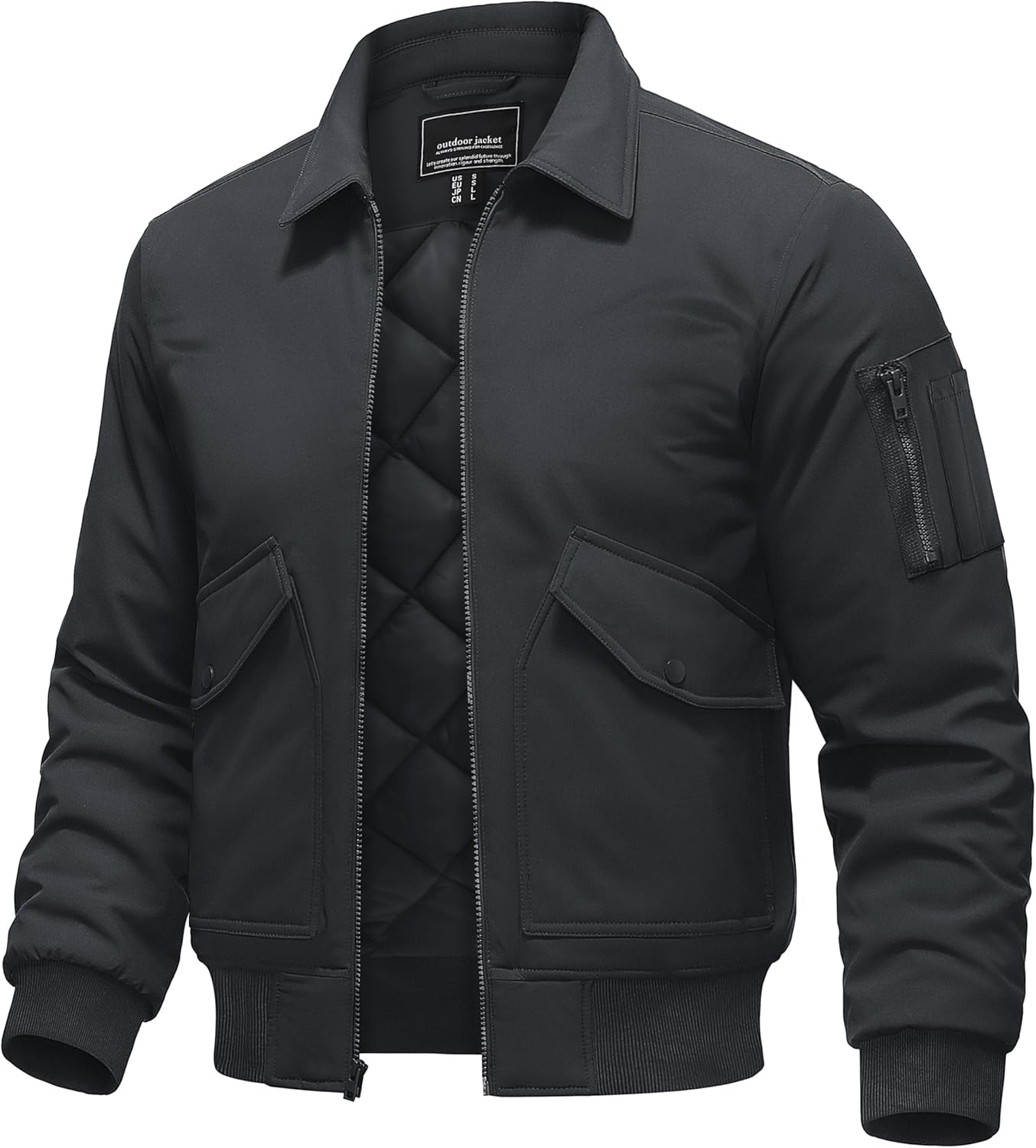 TACVASEN Men's Bomber Jacket Thick Quilted Jackets Zip Up Water Repellent Windproof Winter Warm Coat with 6 Pockets