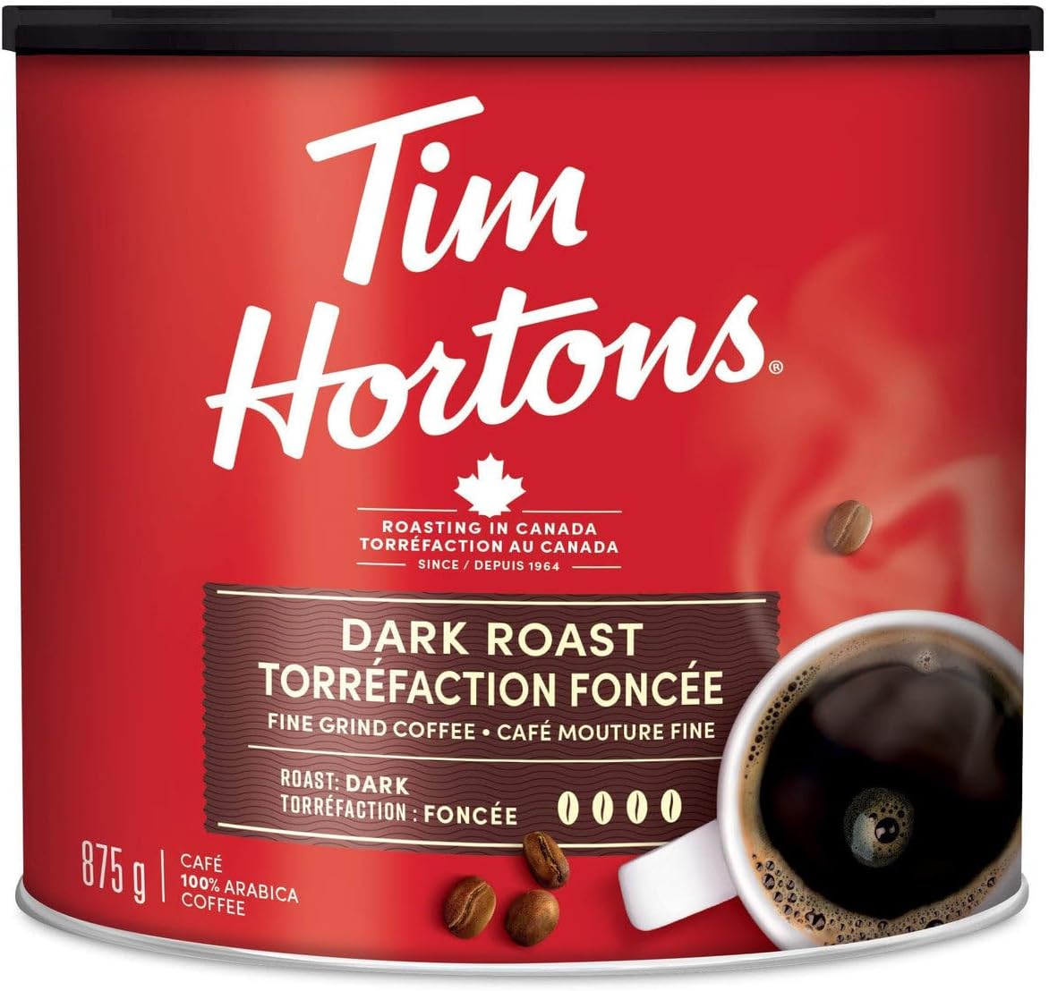 Tim Hortons Tim Horton's 100% Arabica Dark Roast, Ground Coffee, 875g/30.86 Ounce