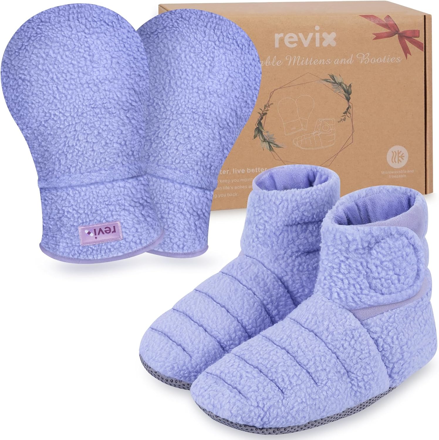 REVIX Microwavable Heating Mittens and Booties, Microwavable Feet Warmers and Reusable Hand Muff for Hand and Fingers, Foot Warmer for Women & Men, Cold Hands and Feet Relief, Purple S, Set of 2