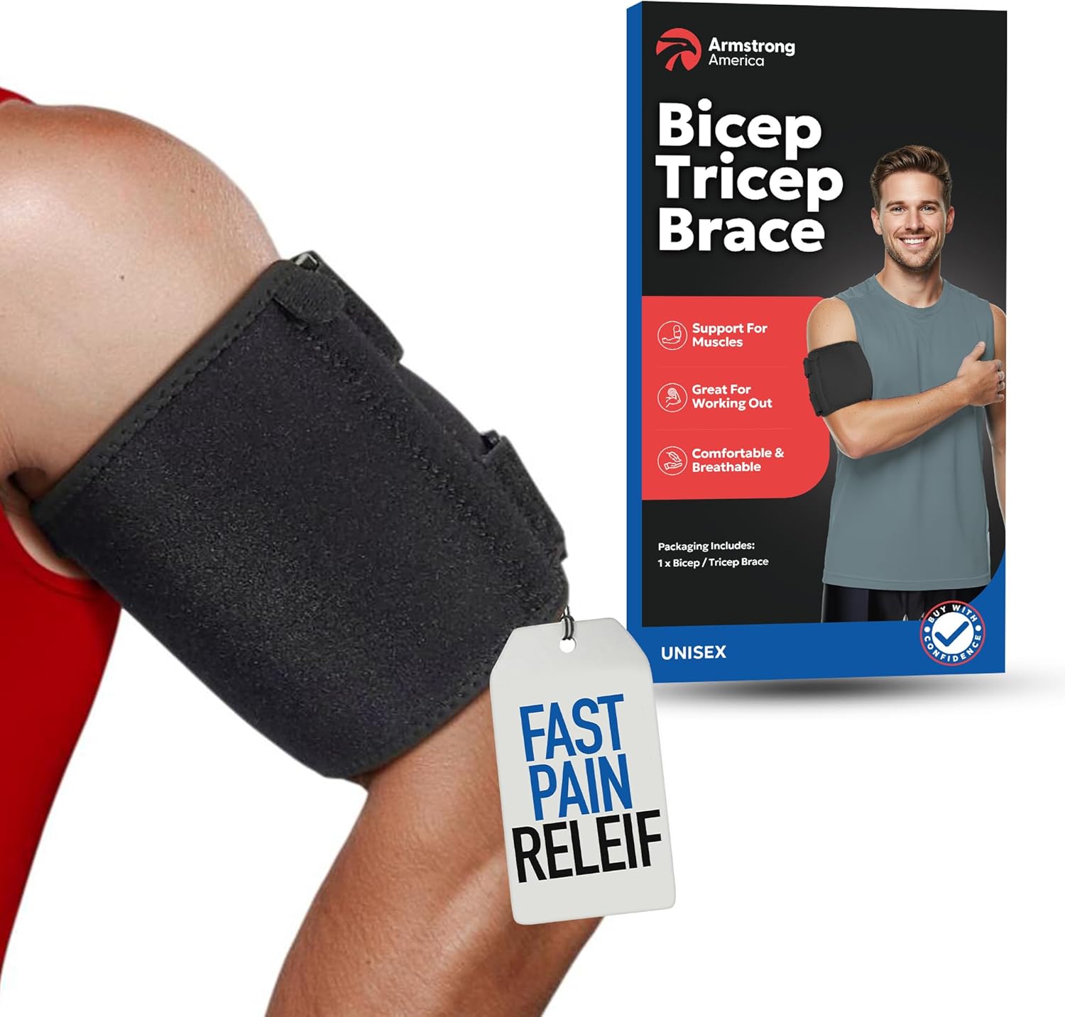 ARMSTRONG AMERICA Bicep Tendonitis Brace, Bicep Band & Upper Arm Compression Sleeve I Triceps & Biceps Muscle Support For Upper Arm Tendonitis Pain Relief Or Bicep Strains (LARGE 10" to 16")