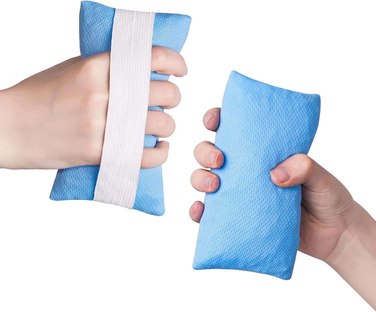2PC Palm Protector Filled with PE Hose, Hand Contracture Cushions Made of Blue Breathable Fabric, Finger Grip with Elastic Band for Stroke Hand, Arthritis Parkinson Dementia