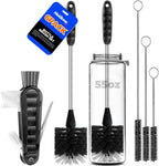 Holikme 6 Pack Bottle Brush Set, 14" Long Handle Stainless Steel Bottle Cleaner Brush, 3 Straw Brushes, 3-in-1 Bottle Cleaning Brush for Water Bottle, Antistatic Lab Brushes, Straws Black