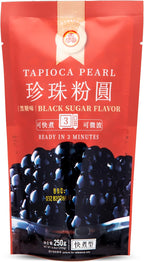 WuFuYuan Boba Tapioca Pearls, Black Sugar Flavor, Quick Cook Bubble Tea Boba, Microwave Ready in 3 Minutes, 8.8 oz(Single Pack)