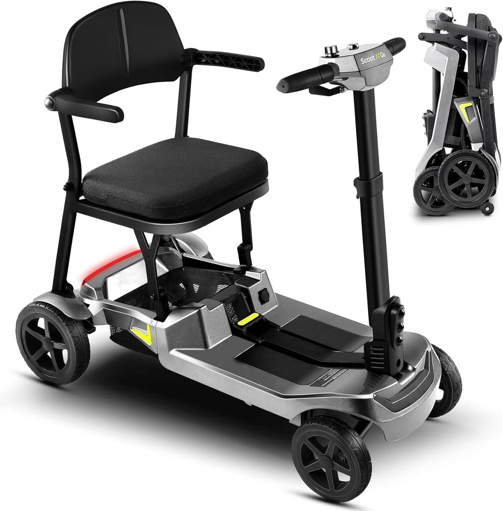 SCOOTNGO Mobility Scooters for Seniors & Adults 4 Wheel Travel Mobility Scooter Airline Approved with Two Batteries, Lightweight, Foldable, No Assembly Needed (Silver Grey, Dual Batteries)