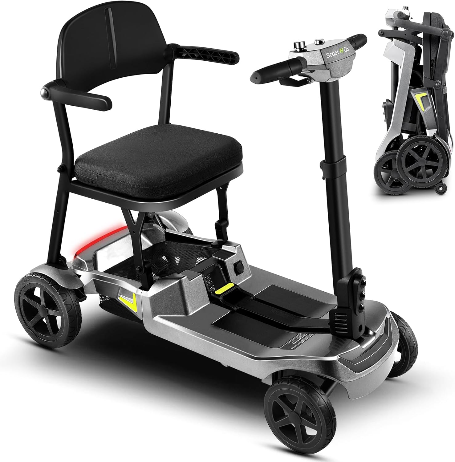 SCOOTNGO Mobility Scooters for Seniors & Adults 4 Wheel Travel Mobility Scooter Airline Approved with Two Batteries, Lightweight, Foldable, No Assembly Needed (Silver Grey, Dual Batteries)