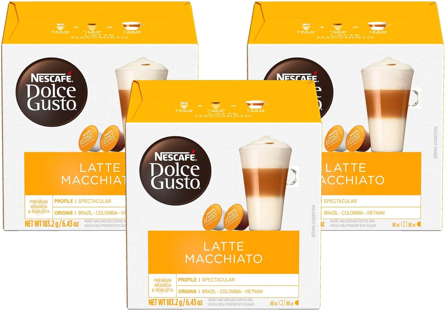 Dolce Gusto Nescafe Coffee Pods, Latte Macchiato, 16 Count, Pack of 3