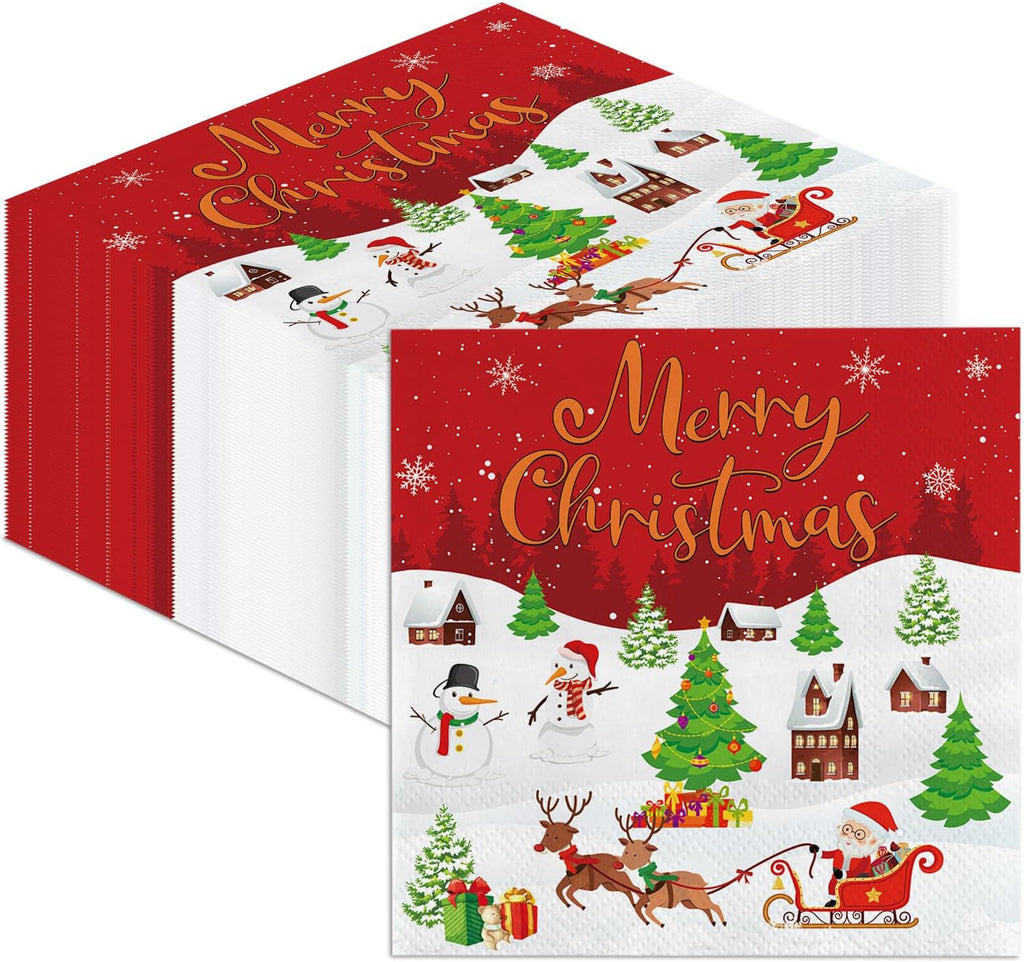 AIBIIN 50Pcs Christmas Napkins Decorations, Disposable Paper Napkins Guest Dinner Hand Napkin Tableware for Christmas Birthday Baby Shower Party Supplies Decor