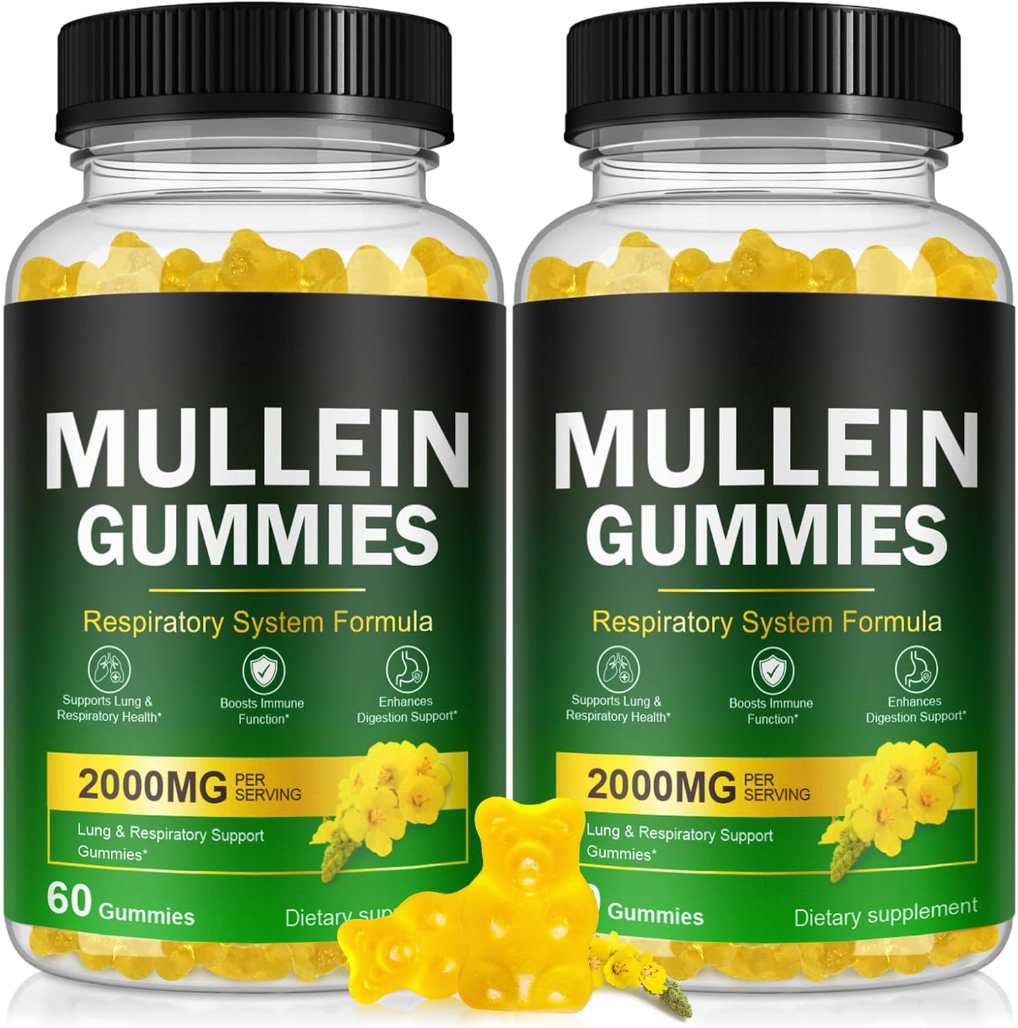 Mullein Gummies for Lung Detox, 2000mg Mullein Leaf Extract for Respiratory & Digestive & Immune Support w/Quercetin, Bromelain, Elderberry & Marshmallow, Vegan 120 Gummies