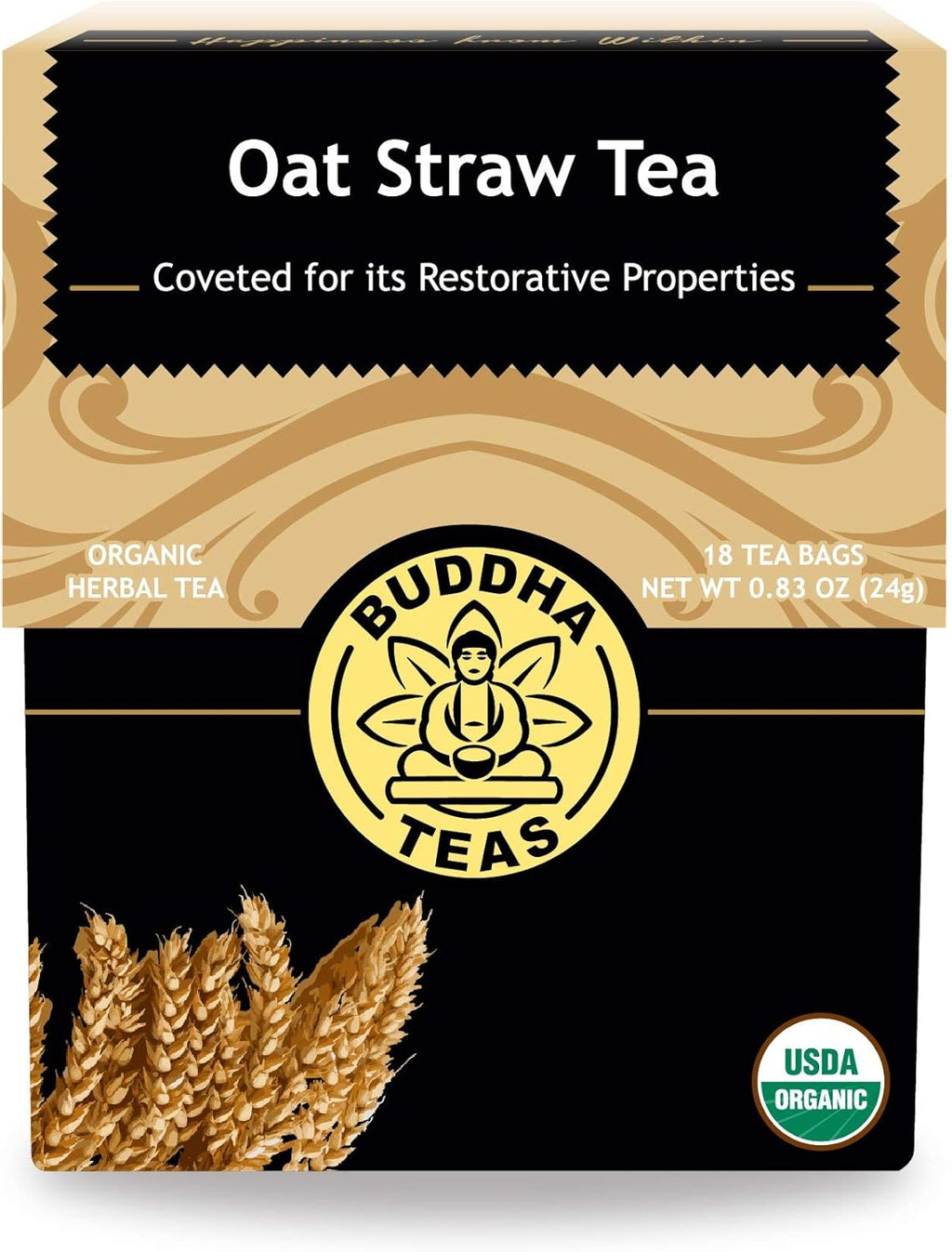Buddha Teas - Organic Oat Straw Tea - Herbal Tea - For Health & Wellbeing - With Antioxidants & Minerals - Clean Ingredients - Caffeine Free - OU Kosher & Non-GMO - 18 Tea Bags (Pack of 1)
