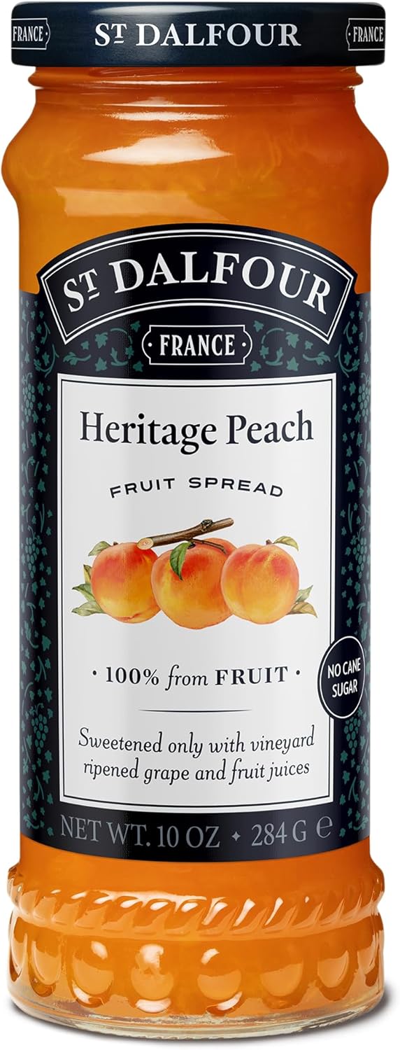 St. Dalfour Heritage Peach Fruit Spread - 10oz - 100% from Fruit, No Artificial Ingredients, Non-GMO, No Cane Sugars, All Natural, Made in France