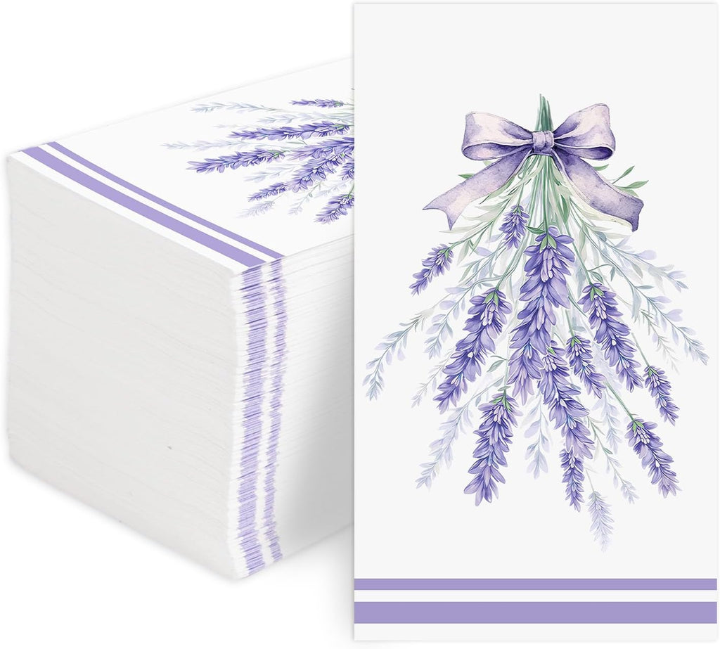 100 Pcs Lavender Paper Napkins 3 Ply Lavender Flower Napkins Disposable Purple Flower Beverage Napkins for Floral Girl Baby Shower Birthday Baby Shower Tea Party Table Decor