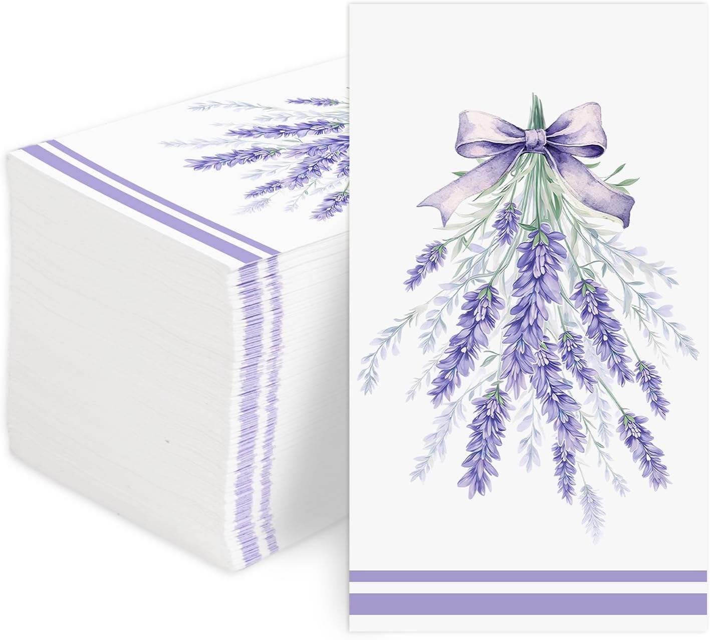 100 Pcs Lavender Paper Napkins 3 Ply Lavender Flower Napkins Disposable Purple Flower Beverage Napkins for Floral Girl Baby Shower Birthday Baby Shower Tea Party Table Decor