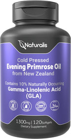Naturalis Evening Primrose Oil (1300mg) | Natural from New Zealand | Non-GMO, Soy & Gluten Free, Zero Filler | 120 Softgels