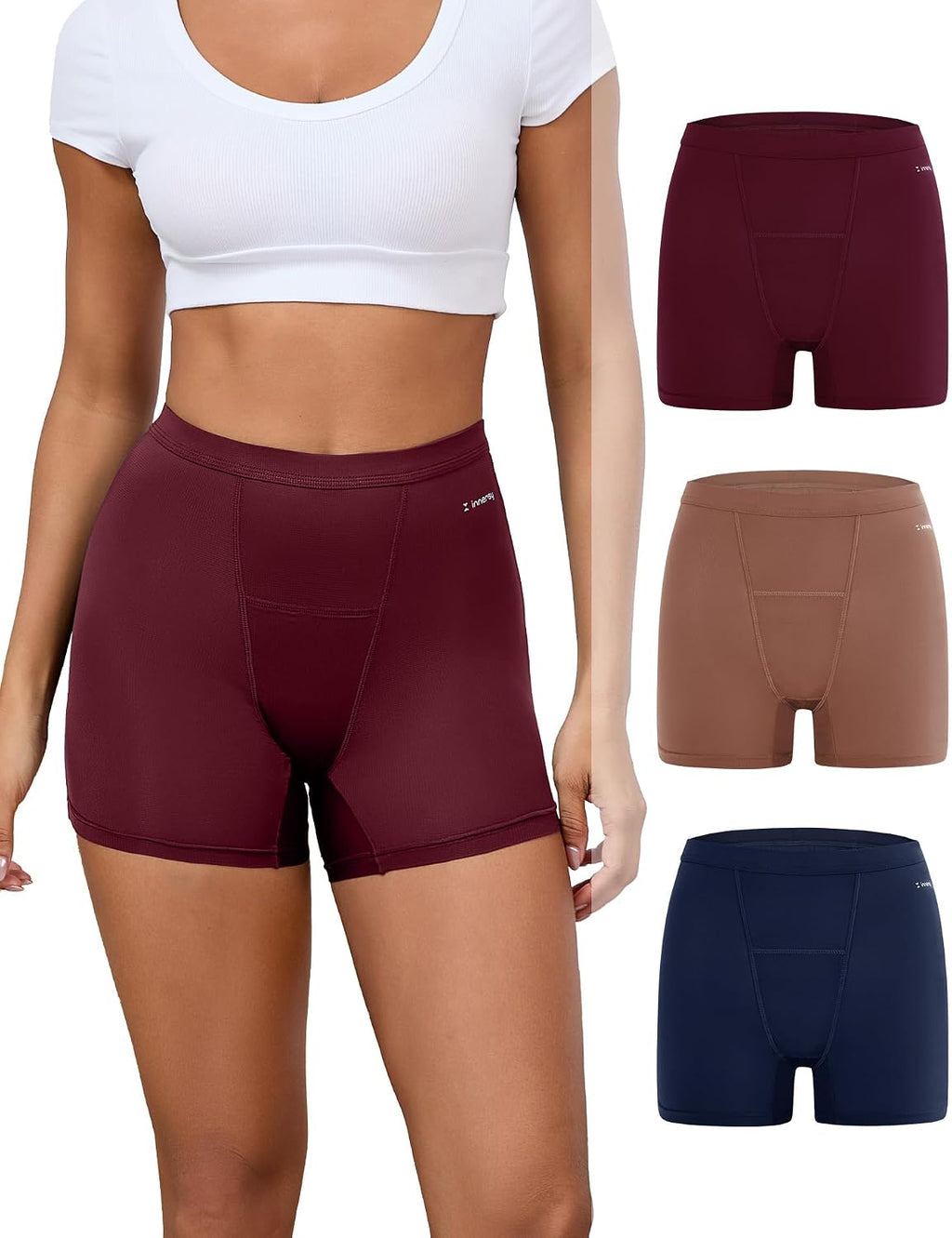 INNERSY Period Boxer for Women High Waisted Leak Proof Postpartm Menstrual Mesh BoyShorts Panties Underwear 3-Pack