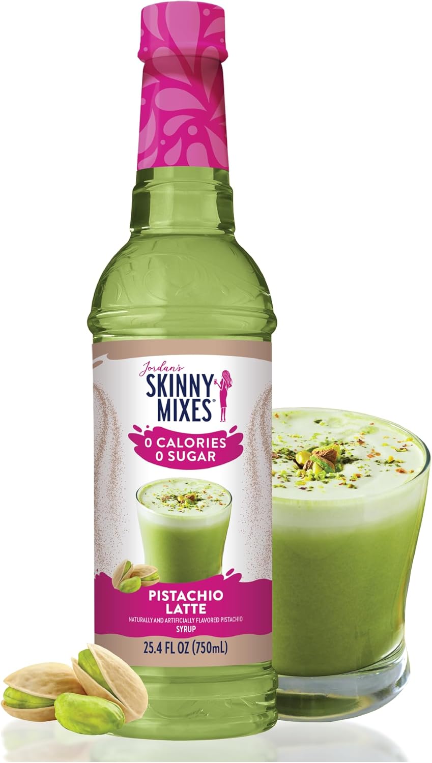 Jordan’s Skinny Mixes Sugar Free Coffee Syrup, Pistachio Coffee Flavoring Syrup, Zero Calorie Drink Mix, Lattes, Baking, Protein Shake or Cocktail, Dairy & Gluten Free, Kosher, 25.4 Fl Oz