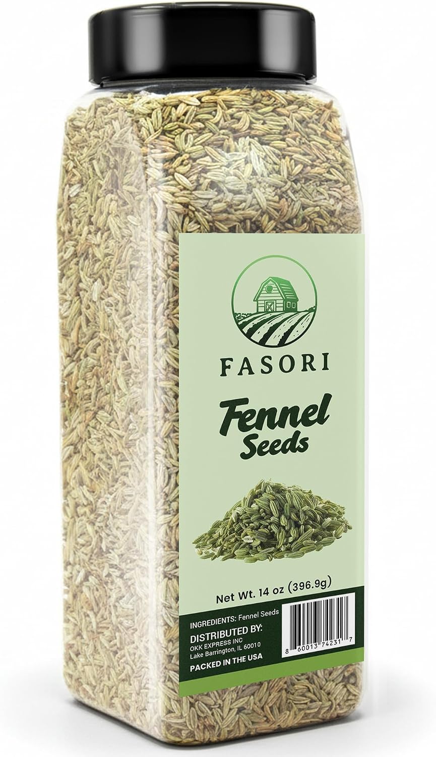 Fasori Fennel Seeds Whole 14 oz (397 g) – Premium Dried Fennel Seed, Aromatic Mediterranean & Indian Spice for Cooking, Tea & Seasoning
