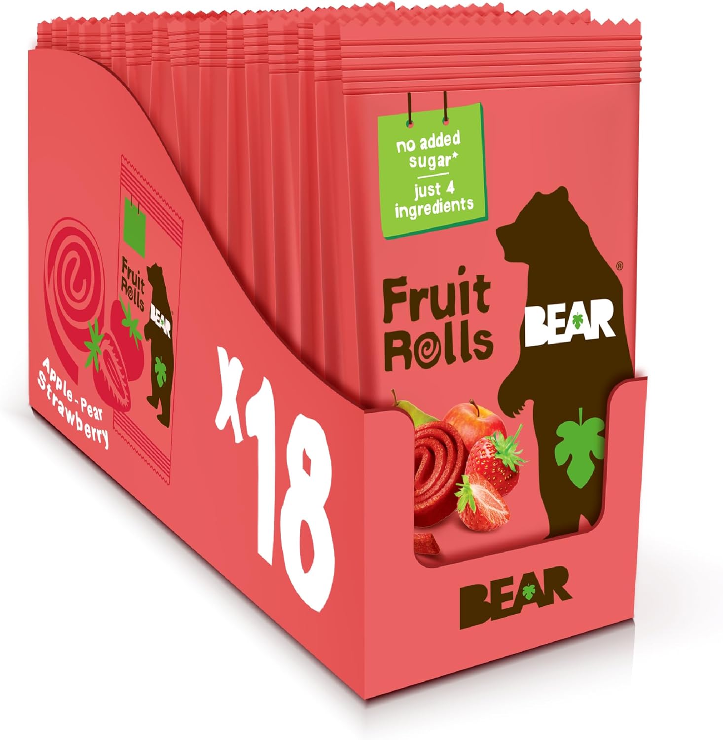 BEAR Real Fruit Snack Rolls - Gluten Free, Vegan, and Non-GMO - Strawberry – 36 Rolls, Healthy School And Lunch Snacks For Kids And Adults, 0.7 Ounce (Pack of 18)