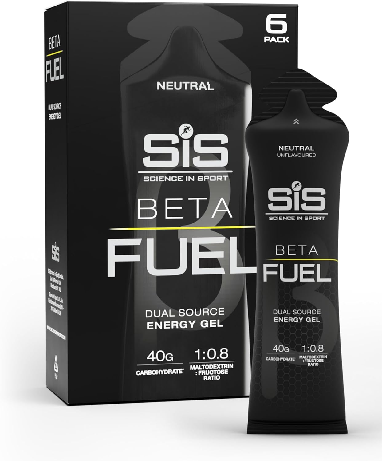 Science in Sport BETA Fuel Gel - Dual-Source Energy Gel - Isotonic Gel - Fast-Absorbing Carbohydrate Energy - Sports Nutrition - Easy on Stomach - Portable - Neutral Flavor - 6-Pack