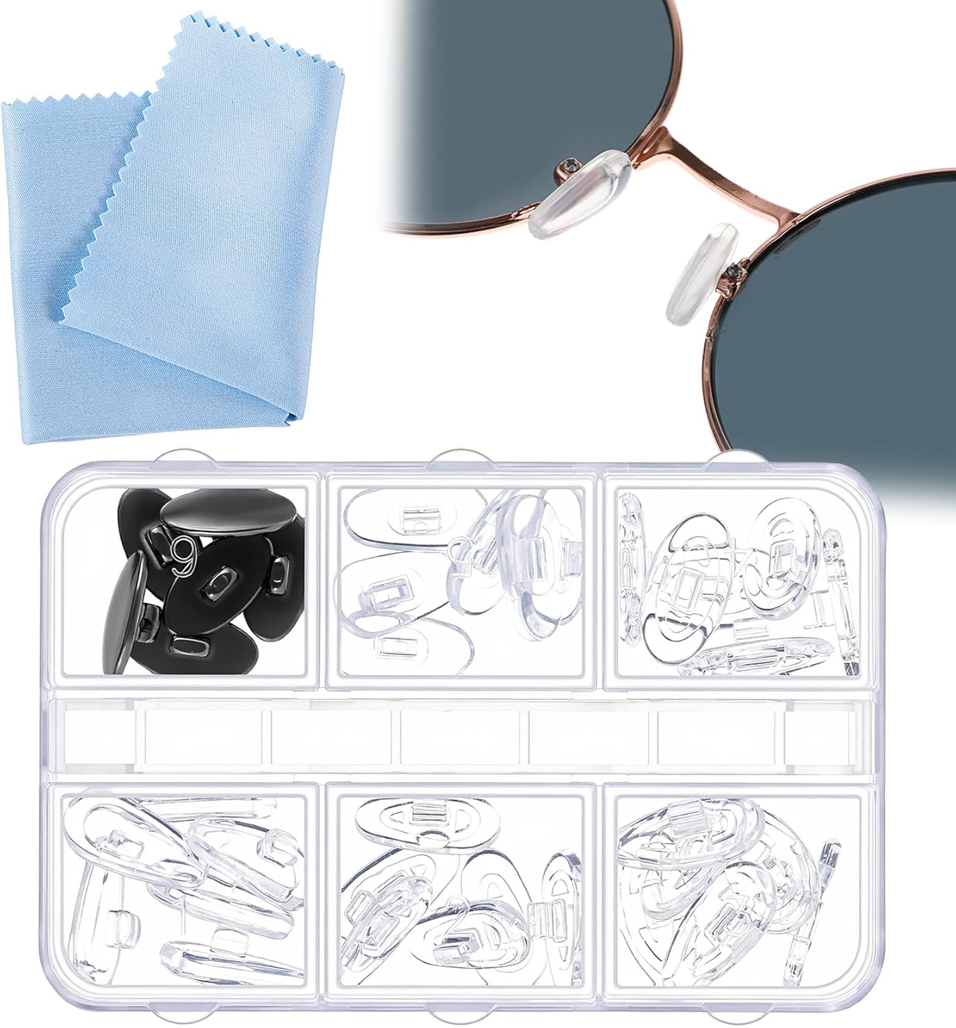 18 Pairs Eye Glasses Nose Pads Non Slip, Wye Glass Nose Pads with 6 Options, Universal Fit for Sunglasses & Optical Frames, Comfortable & Durable