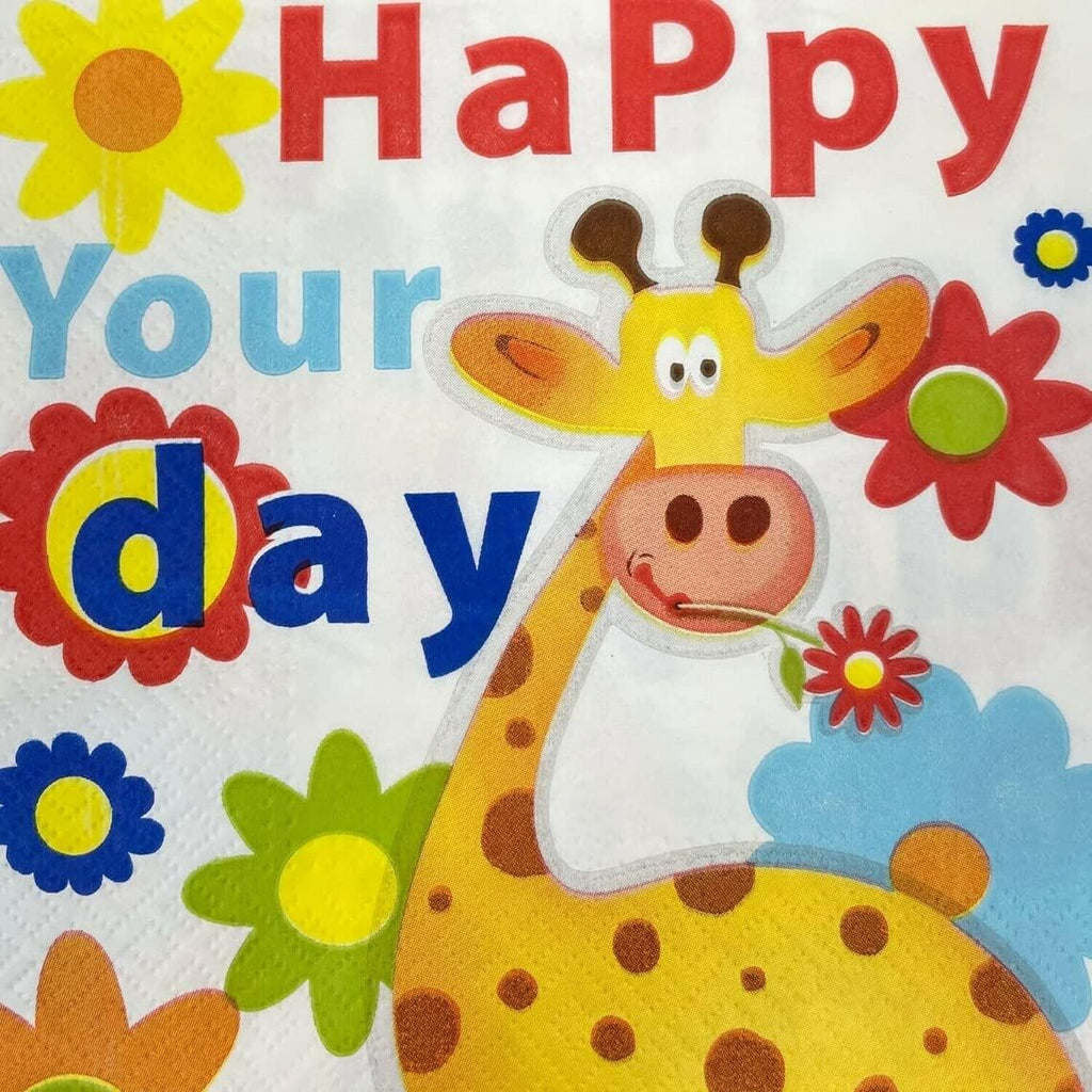 AM Décor - 20ct Soft 3-Ply Paper Luncheon Napkins Happy Birthday -13" x 13" (Unfolded) Giraffe