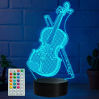 Violin Night Light, Violin Gifts, Cello 3D Illusion Lamp with Remote Control, 16 RGB Colors, 4 Flashing Modes, Timer, Dimmable, Kids Music Room Decor