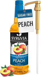 Syruvia Sugar-Free Peach Syrup, Flavored Syrup for Drinks, Cocktails, Lemonades, Iced Teas, and Desserts – 25.4 fl oz, With Pump