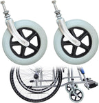 LIGUOYI 2 Pcs Wheelchair Front Wheels Replacement, Wheelchair Caster Assembly, 6" 7" 8" Front Wheels with Front Forks, 1/2" Mounting Axle Solid Rubber Front Rear Caster, 265-lb Load Capacity