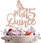 Mis Quince Cake Topper, 15th Birthday Decorations, Feliz 15 Anos Decorations, Cheers to 15 Years Birthday Party Supply Rose Gold Glitter