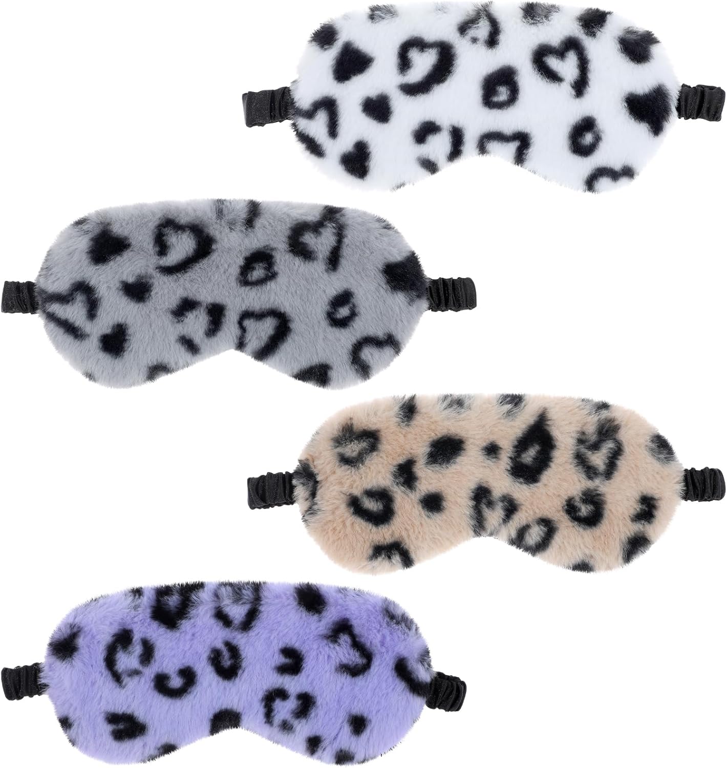 IUAQDP 4 Pieces Leopard Print Plush Sleep Mask, Soft Furry Eye Cover, Night Blackout Blindfold Eyeshade with Elastic Strap & Satin Back for Shift Work Nap Travel Relaxing Yoga Party Woman Girls