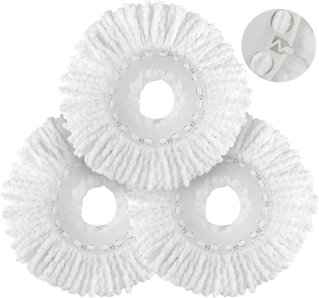 Spin Mop Replacement Head for Hurricane 360° Spin Mop Systems, Microfiber Spin Mop Head, Round Shape Standard Universal Size Magic Mop Refill, 3 Pack