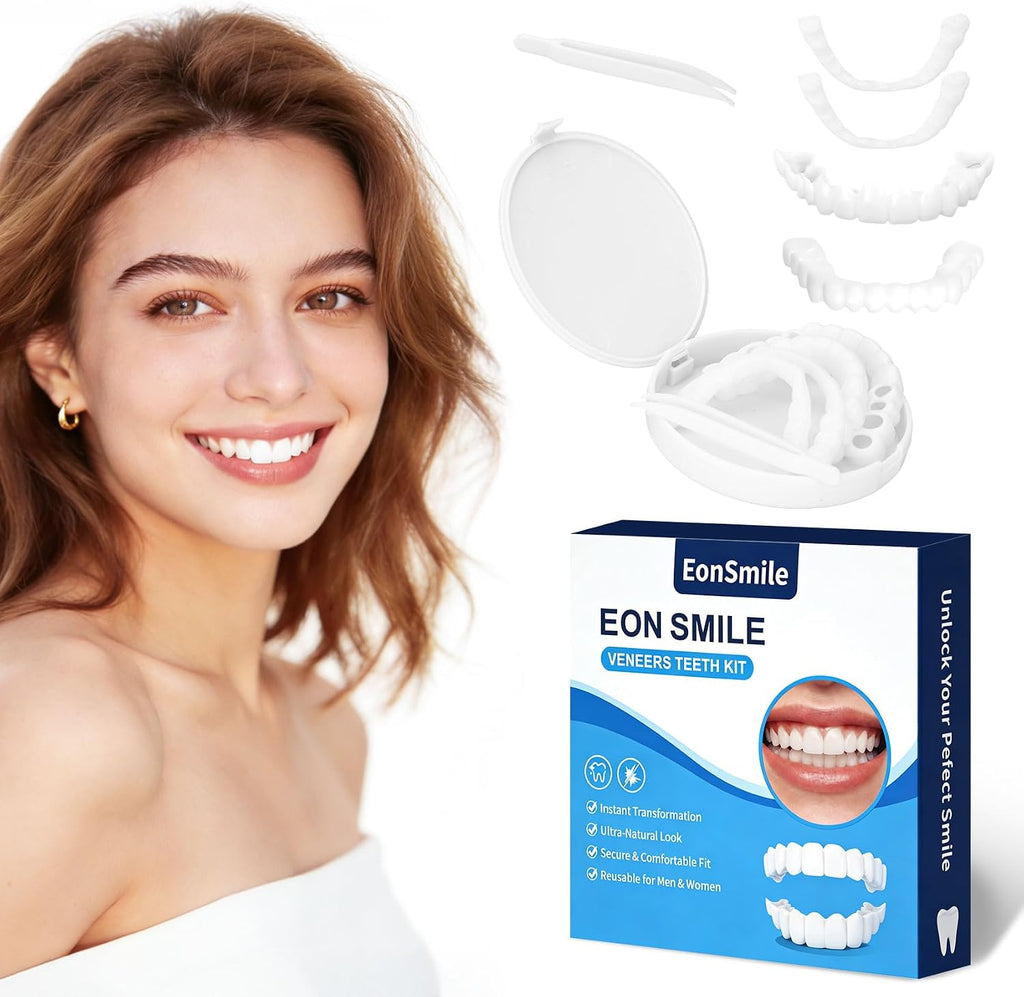 Adjustable Fake Teeth Veneers Kit – Instant Smile Covers for Broken or Missing Teeth, Natural Fit Cosmetic Dental Veneers, Upper & Lower Temporary Tooth Cover Set