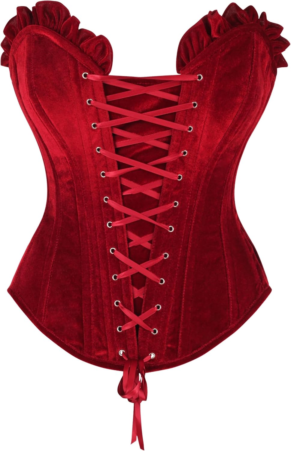 Daisy corsets Women's Daisy Corsets Top Drawer Dark Red Velvet Lace-up Steel Boned Overbust Corset