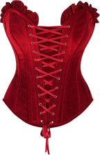 Daisy corsets Women's Daisy Corsets Top Drawer Dark Red Velvet Lace-up Steel Boned Overbust Corset