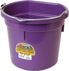 Little Giant® Flat Back Plastic Animal Feed Bucket | Animal Feed Bucket with Metal Handle | Horse Feed & Water Bucket | 20 Quarts | Purple