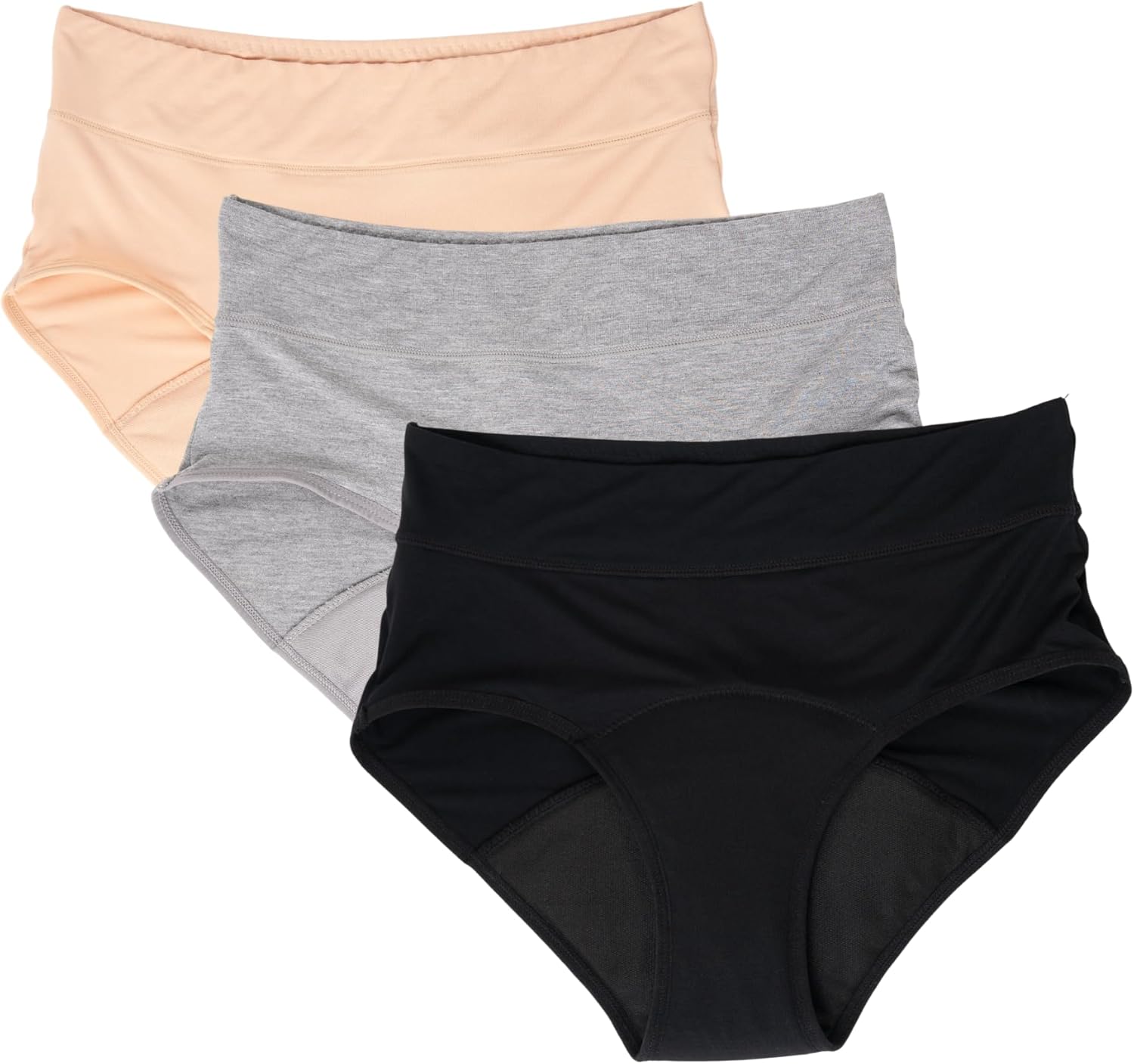 Evella Incontinence Underwear for Women - Washable Leak Proof Underwear for Women 55+ - Reusable Protection Panties for Bladder Leaks - 3-Pack (Black, Beige, Grey) - Updated Design X-Large
