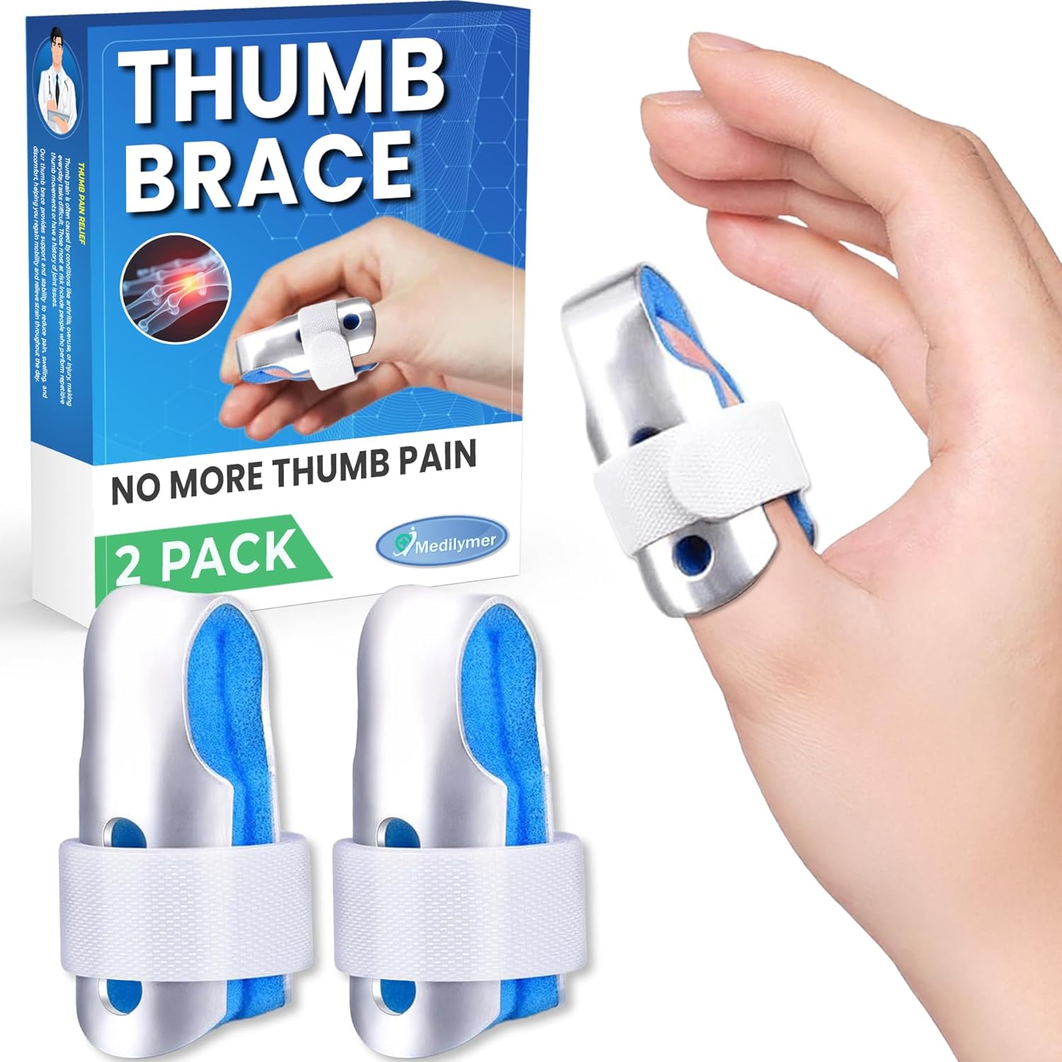 Thumb Brace (2 Pack) Trigger Thumb Splint, Thumb Splint for Pain Relief, Thumb Stabilizer, Thumb Brace Right Hand for Arthritis, Mallet Finger, Also Fits Index, Ring, Pinky, Little, Small Fingers