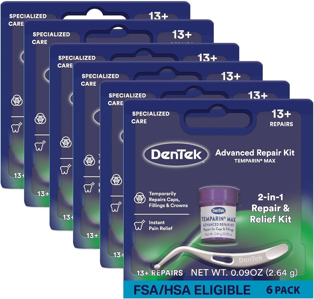 DenTek Temparin Max Dental Repair Kit, for Pain Relief & Temporary Repair, Pack of 6 Kits, 13+ Repairs per Kit