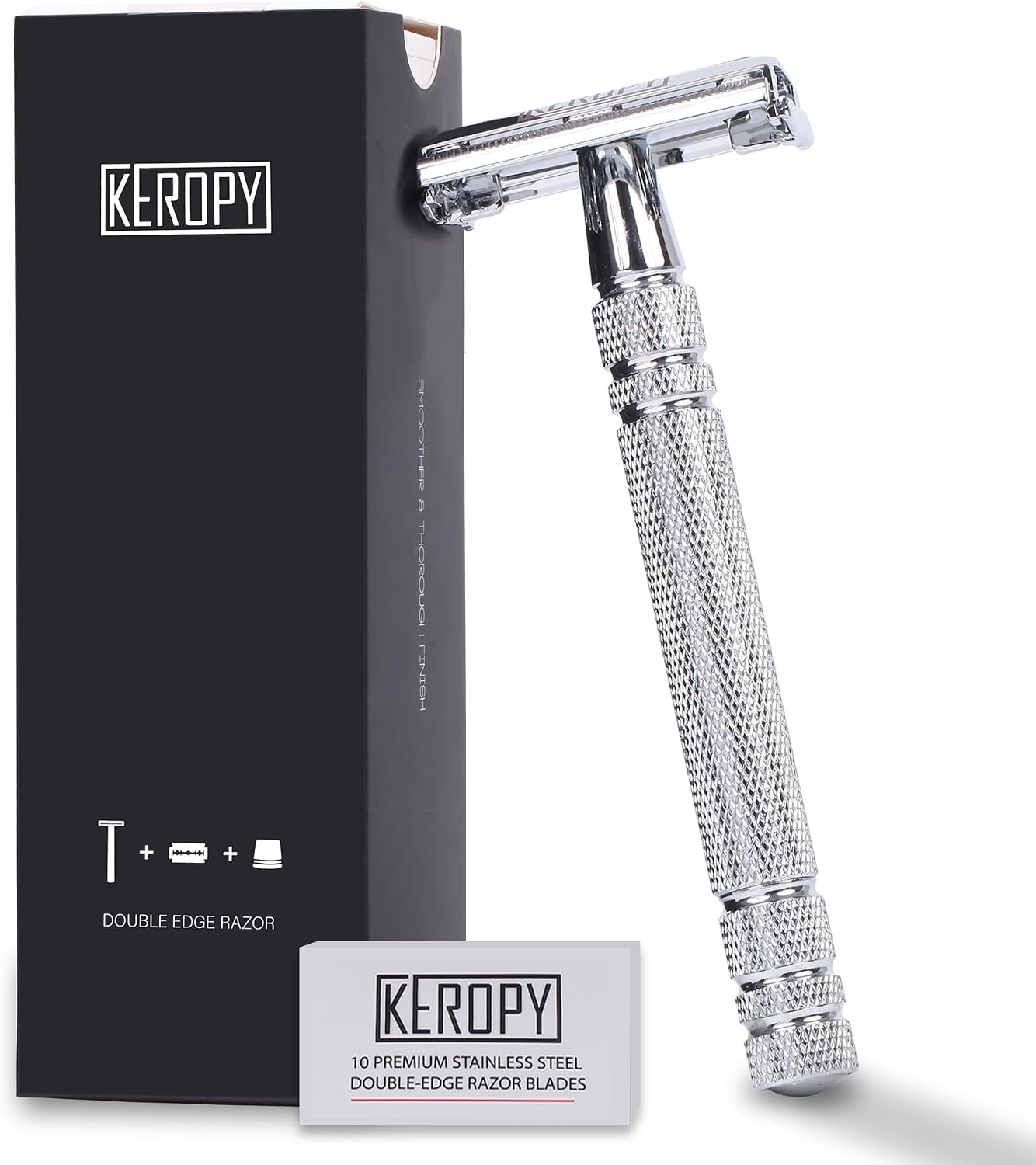 Double Edge Safety Razor with 10 Disposable Blades - Single blade double edge razor for men - Metal razor with Long Handle for close shave - Classic Clean Shave Single blade razor