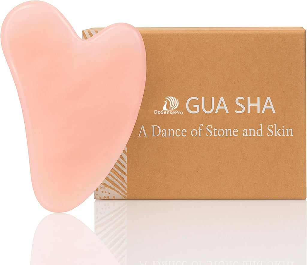 Rose Quartz Gua Sha Facial Tool Heart-Shaped Crystal for Puffiness, Lymphatic Drainage & Facial Sculpting – Hand-Carved Brazilian Stone for Face, Neck & Body