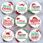 36PCS Edible Christmas Hat Cupcake Toppers Wafer Paper Merry Christmas HoHoHo Cupcake Picks for Holiday Theme Christmas Party Baby Shower Birthday Supplies