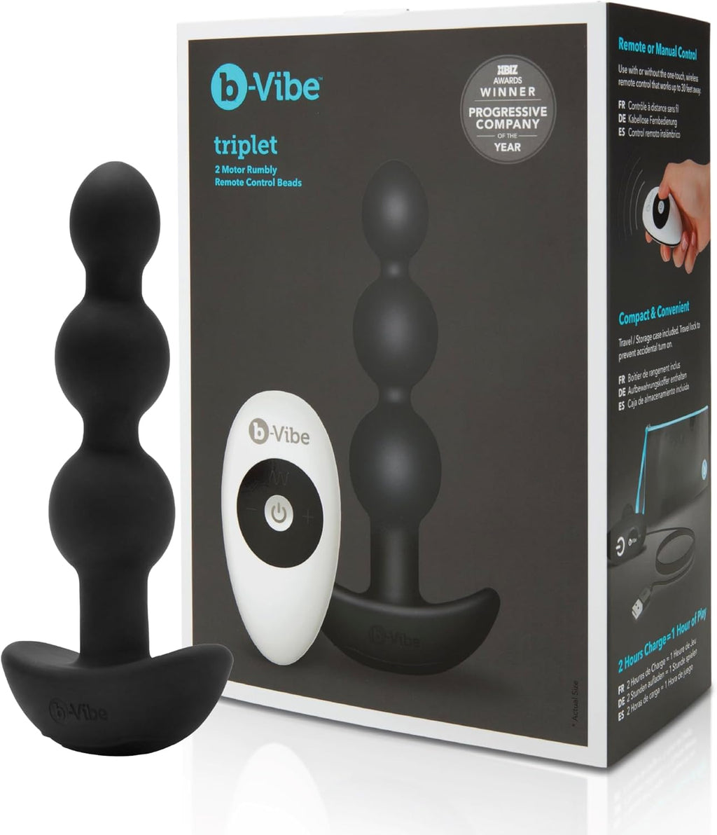 b-Vibe Triplet Anal Beads - Vibrating Silicone Remote Control Anal Plug, Sex Toys for Adults - Black