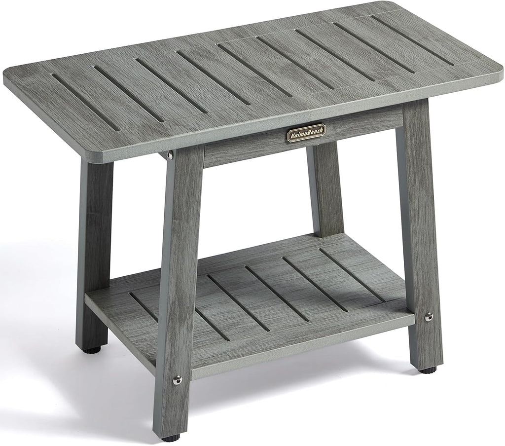 HDPS Shower Bench Seat for Inside Shower, Waterproof Shower Stool for Shaving Legs, Poly Lumber Shower Chair Seat, Bathroom Shower Foot Rest Stool with Storage Shelf, No-Slip, Gray