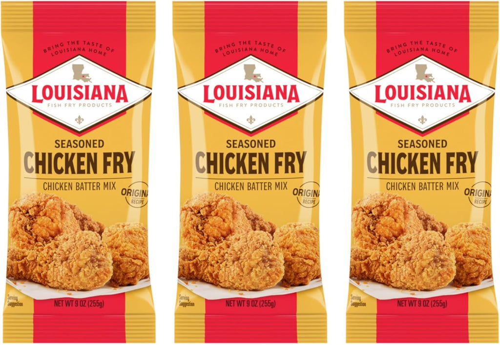 Louisiana Seasoned Chicken Fry Batter 9 oz (Pack of 3) - Crispy Southern Coating Mix for Fried Chicken - Delicious and Convenient Coating Filled with Cajun Flavor - Easy to Make Recipe - Just Add Water